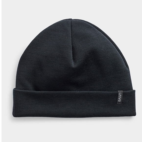 Minimalist black unisex fine knit merino wool blend tuque hat beanie NWT - Picture 1 of 9